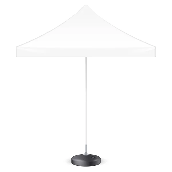 Promotionele vierkant reclame tuin witte paraplu Parasol. Vooraanzicht. Mock Up, sjabloon. Illustratie geïsoleerd op een witte achtergrond. Klaar voor uw ontwerp. Product reclame. Vector Eps10 — Stockvector