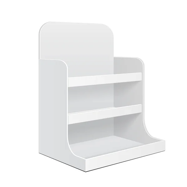 Display Cardboard Counter Shelf Holder Box POS POI vazio vazio. Mockup, Mock Up, Template. Produtos em fundo branco isolado. Pronto para o seu design. Embalagem de produtos Mockup. Vetor EPS10 —  Vetores de Stock