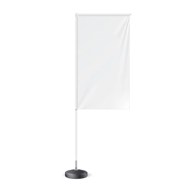 Bandera blanca del panel al aire libre con base de agua llenable en tierra, escudo de banner de publicidad Stander. Mock Up productos sobre fondo blanco aislado. Listo para tu diseño. Embalaje del producto. Vector EPS10 — Archivo Imágenes Vectoriales