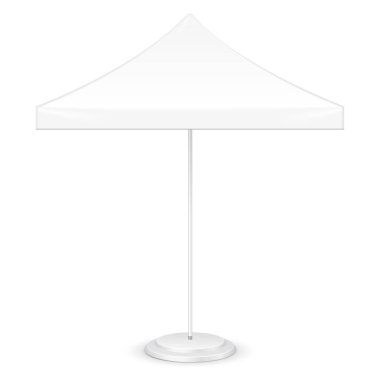 Promosyon kare açık bahçe beyaz şemsiye şemsiye. Önden Görünüm. Yukarı, şablon alay. İllüstrasyon izole beyaz arka plan üzerinde. Tasarımınız için hazır. Ürün reklam. Vektör Eps10