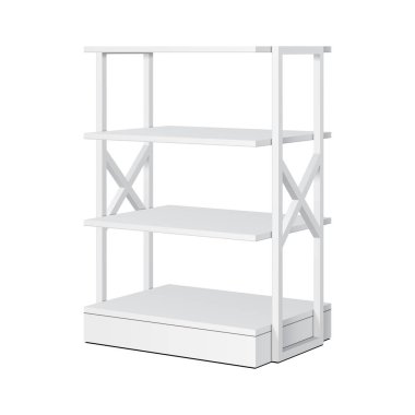 Perakende raflarında altında ekran raf süpermarket boş boş afiş sahte ile için yukarı katta. 3D izole beyaz arka plan üzerinde. Tasarımınız için hazır. Ürün reklam. Vektör Eps10