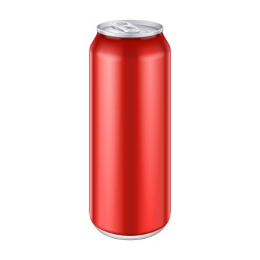 Kırmızı Metal alüminyum içecek 500ml, 0, 5l olabilir. Mockup tasarım şablonu hazır. Beyaz arka plan üzerinde izole. Ürün Ambalaj. Vektör Eps10