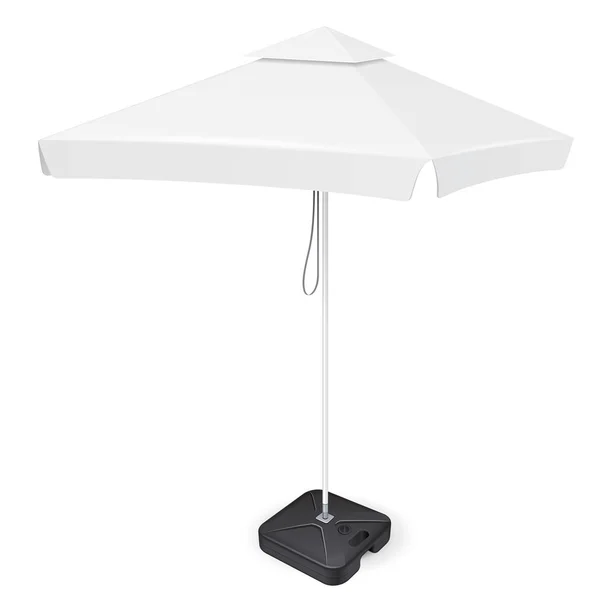 Promotional Square Advertising Outdoor Garden White Umbrella Parasol. Front View. Mock Up, Template. Illustration Isolated On White Background. Ready For Your Design. Product Advertising. Vector EPS10 — Stock Vector