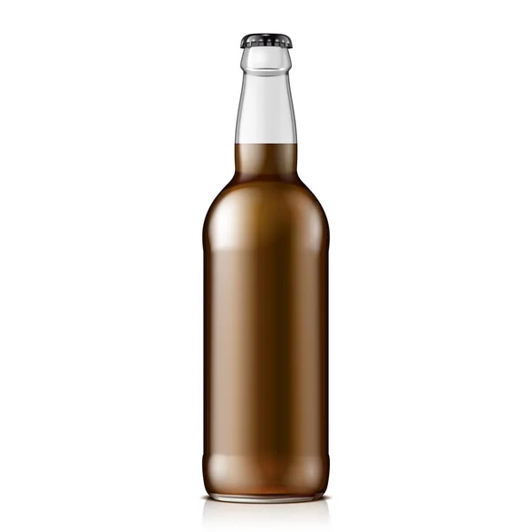 Glas Cola eller öl brun flaska. Kolsyrad dryck. Håna upp mallen. Illustration isolerade på vit bakgrund. Redo för din Design. Produktens förpackning. Vector Eps10 — Stock vektor