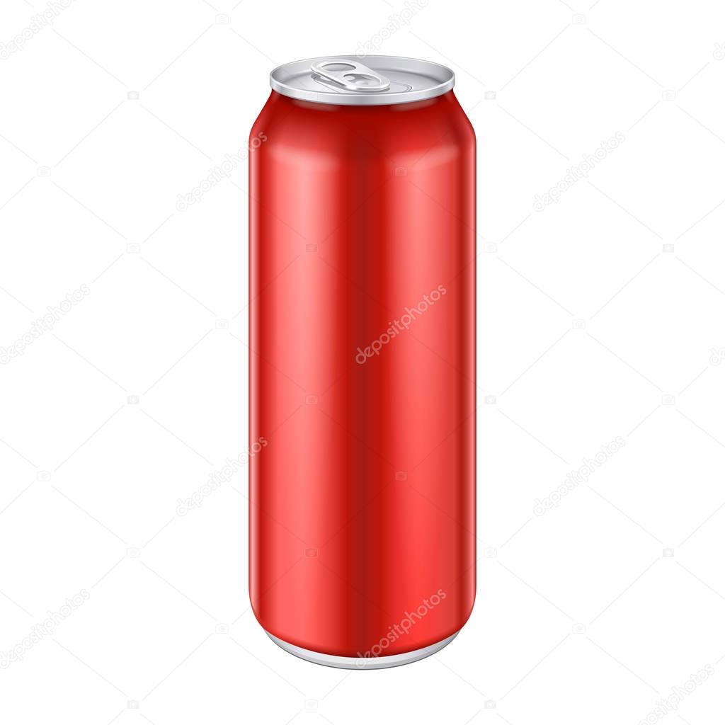 Red Metal Aluminum Beverage Drink Can 500ml, 0,5L. Mockup Template Ready For Your Design. Isolated On White Background. Product Packing. Vector EPS10