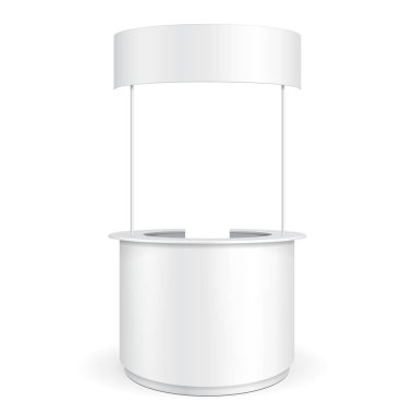 Çatı gölgelik afiş yuvarlak Pos POI boş boş perakende Stand durak Bar ekran. Beyaz arka plan üzerinde izole. Şablon hazır tasarımınız için alay. Ürün reklam vektör Eps10