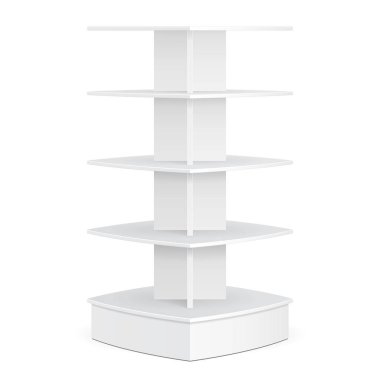 Kare Pos POI karton zemin ekran raf süpermarket için yuvarlanır. Boş sahte kadar izole beyaz arka plan üzerinde boş. Tasarımınız için hazır. Ürün reklam. Vektör Eps10