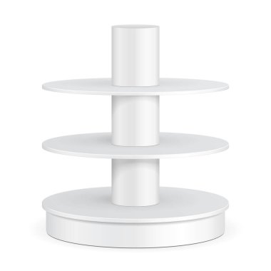 Yuvarlak karton zemin ekran süpermarket boş boş rafları için raf. Yukarı, şablon alay. İllüstrasyon izole beyaz arka plan üzerinde. Tasarımınız için hazır. Ürün reklam. Vektör Eps10.