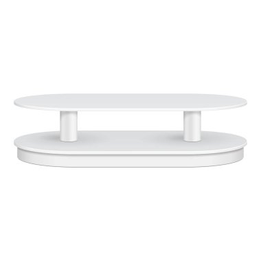 Yuvarlak zemin ekran raf süpermarket boş rafları ile için. 3D. ön görünümü. Yukarı, şablon alay. İllüstrasyon izole beyaz arka plan üzerinde. Tasarımınız için hazır. Ürün reklam. Vektör Eps10