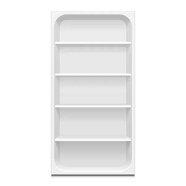 Blank Empty Rounded Showcase Display With Retail Shelves. 3D. Front View. Mock Up, Template. Illustration Isolated On White Background. Ready For Your Design. Product Advertising. Vector EPS10 — Stock Vector