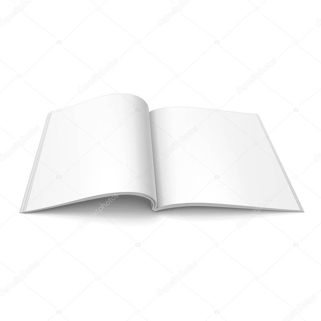 Blank Open Magazine, Book, Booklet, Brochure, Cover. Illustration Isolated On White Background. Mock Up Template Ready For Your Design. Vector EPS10