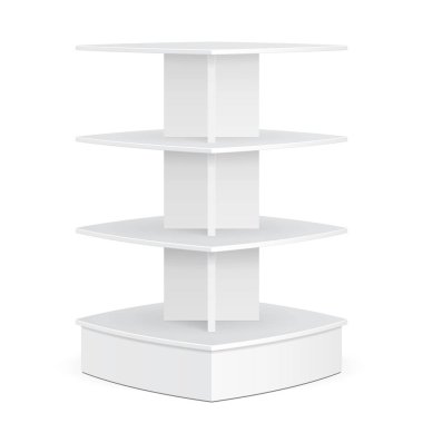 Kare Pos POI karton zemin ekran raf süpermarket için yuvarlanır. Boş sahte kadar izole beyaz arka plan üzerinde boş. Tasarımınız için hazır. Ürün reklam. Vektör Eps10