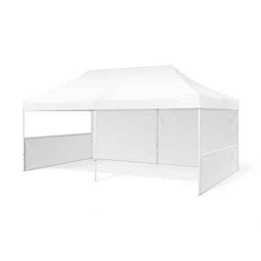 Promosyon reklam açık olay ticaret göstermek açılır çadır mobil reklam Marquee. Yukarı, şablon alay. İllüstrasyon izole beyaz arka plan üzerinde. Ürün reklam vektör çizim