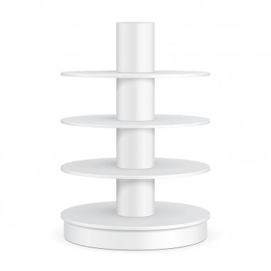 Yuvarlak karton zemin ekran raf süpermarket boş boş rafları ile için. İllüstrasyon izole beyaz arka plan üzerinde. Tasarımınız için hazır. Ürün reklam. Vektör Eps10