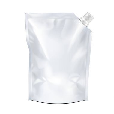 Boş gıda Doypack esnek boş Stand Up çanta çanta köşe emzik kapaklı. Yukarı, şablon alay. İllüstrasyon izole beyaz arka plan üzerinde. Tasarımınız için hazır. Ürün paketleme. Vektör Eps10