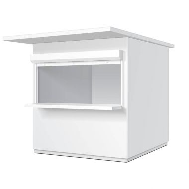 Promosyon ya da ticaret açık Kiosk, Stand, gazete bayii. Açık önlü kulübe veya küp biçiminde. Yukarı, şablon alay. İllüstrasyon izole beyaz arka plan üzerinde. Tasarımınız için hazır. Ürün reklam vektör Eps10