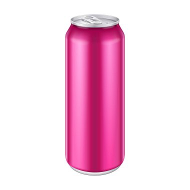 Pembe mor mor kırmızı Metal alüminyum içecek 500ml, 0, 5l olabilir. Mockup tasarım şablonu hazır. Beyaz arka plan üzerinde izole. Ürün Ambalaj. Vektör Eps10