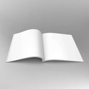 Boş açık dergi, kitap, kitapçık, broşür, kapak. Resimde gri arka plan üzerinde. Şablon hazır tasarımınız için alay. Vektör Eps10