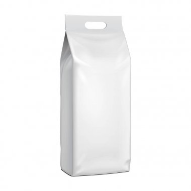 Saplı çanta Snack poşet çanta boş ayağa. Yukarı, şablon alay. İllüstrasyon izole beyaz arka plan üzerinde. Tasarımınız için hazır. Ürün paketleme. Vektör Eps10
