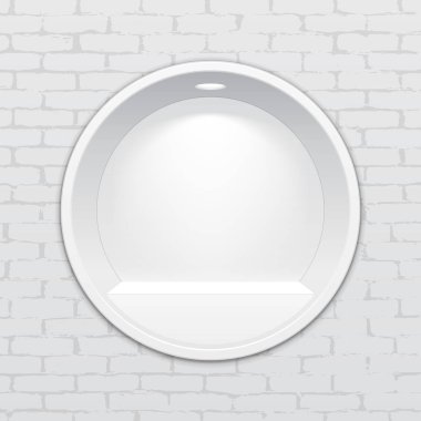 Boş yuvarlak daire niş raf ekran duvarında. Ürün sunmak. Kadar alay et. 3D çizim. Tasarımınız için hazır. Reklam. Vektör Eps10