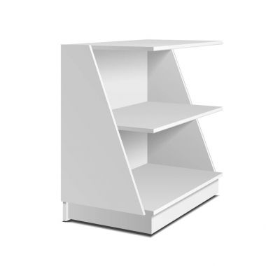 Süpermarket için zemin ekran raf. Raflar ile boş boş görüntüler kadar alay et. İllüstrasyon izole beyaz arka plan üzerinde. Tasarımınız için hazır. Ürün reklam. Vektör