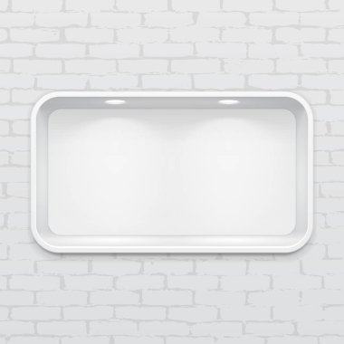 Boş yuvarlak niş raf ekran duvarında. Ürün sunmak. Kadar alay et. 3D çizim. Tasarımınız için hazır. Reklam. Vektör Eps10