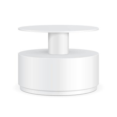 Yuvarlak karton zemin ekran raf süpermarket boş boş rafları ile için. İllüstrasyon izole beyaz arka plan üzerinde. Tasarımınız için hazır. Ürün reklam. Vektör Eps10