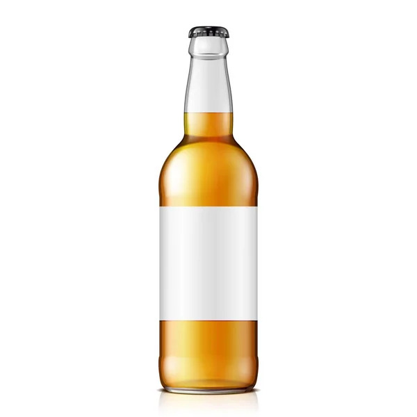 Mock Up Glass Beer Lemonade Cola Clean Bottle Yellow Brown. Label Kosong. Latar Belakang Putih Terisolasi. Siap Untuk Desain Anda. Pengepakan Produk. EPS10 Vektor - Stok Vektor