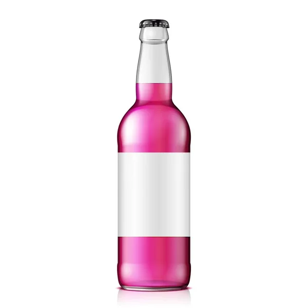 Vysmívat se sklo Malinová limonáda jahodová Cherry Cola čistou láhev růžová na bílém pozadí, samostatný. Připraven pro váš návrh. Balení produktu. Vektor Eps10 — Stockový vektor