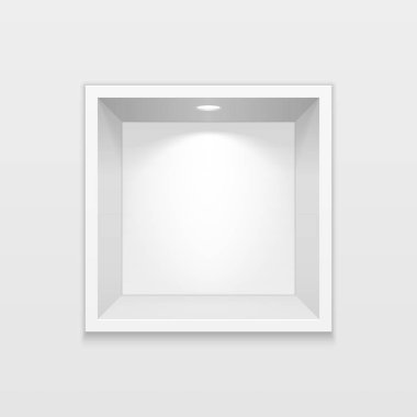 Boş kare niş raf ekran duvar. Ürün sunmak. Kadar alay et. 3D çizim. Tasarımınız için hazır. Reklam. Vektör Eps10