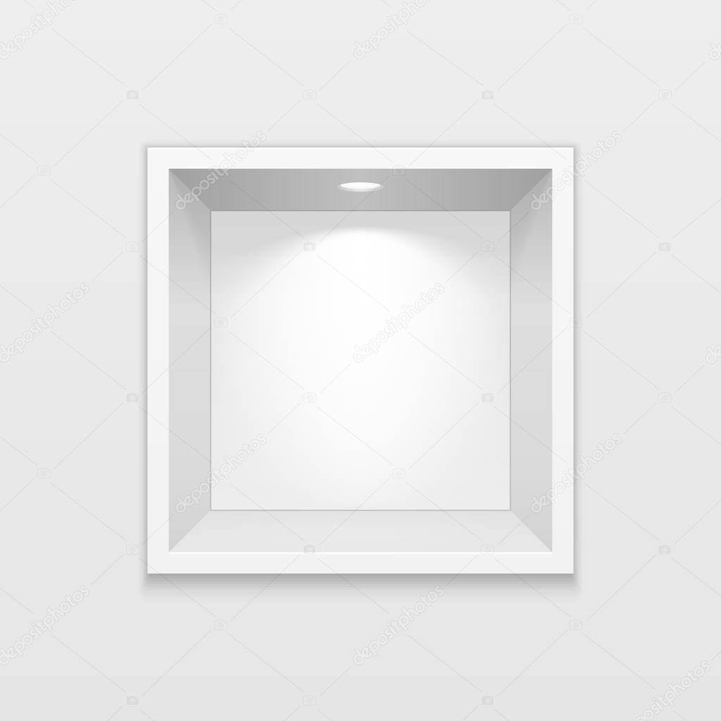 Empty Square Niche Shelf Display In The Wall. To Present Your Product. Mock Up. 3D Illustration. Ready For Your Design. Advertising. Vector EPS10