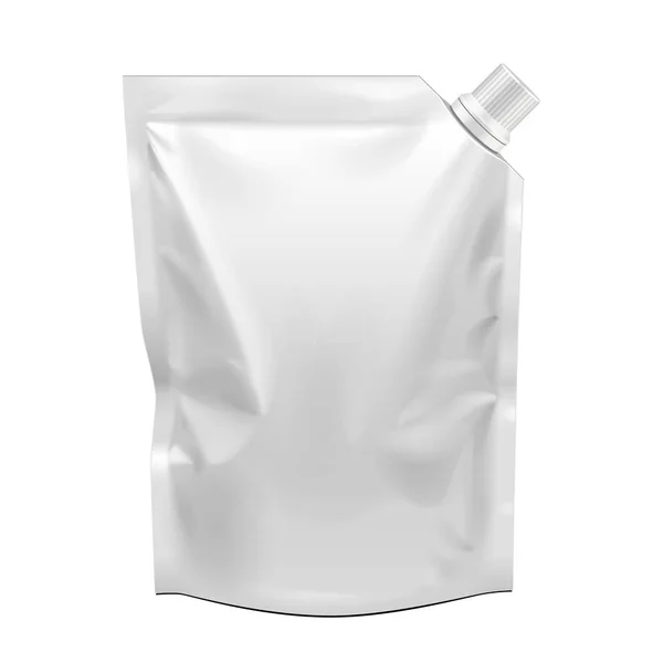 Bolsa de bolsa de pie en blanco flexible de alimentos en blanco con tapa de pico de esquina. Prepárate, Plantilla. Ilustración Aislado sobre fondo blanco. Listo para tu diseño. Embalaje. Vector EPS10 — Vector de stock