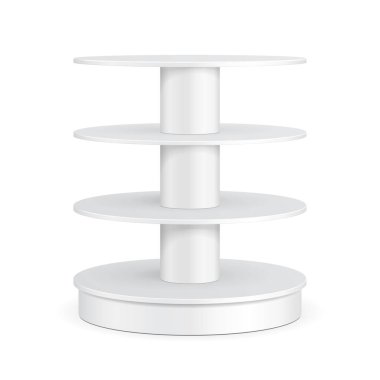 Yuvarlak karton zemin ekran raf süpermarket boş boş rafları ile için. İllüstrasyon izole beyaz arka plan üzerinde. Tasarımınız için hazır. Ürün reklam. Vektör Eps10