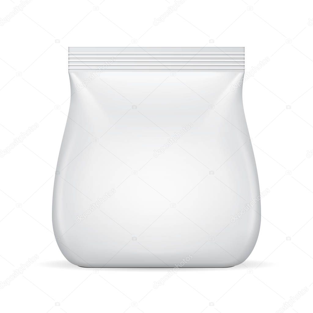 Blank Stand Up Pouch Snack Sachet Bag. Mock Up, Template. Illustration Isolated On White Background. Ready For Your Design. Product Packaging. Vector EPS10