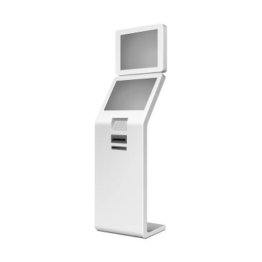 Açık beyaz. Ödeme Terminal. ATM, Pos, POI reklam Stand beyaz arka plan üzerinde. 3D mock Up, şablonu. İllüstrasyon izole beyaz arka plan üzerinde. Vektör Eps10