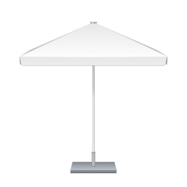 Promotional Square Outdoor Garden White Umbrella Parasol. Front View. Mock Up, Template. Illustration Isolated On White Background. Ready For Your Design. Product Advertising. Vector EPS10 clipart