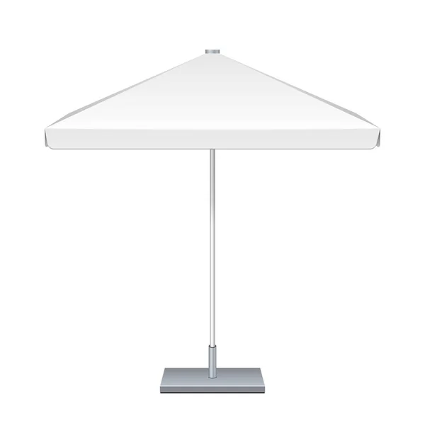 Promotional Square Outdoor Garden White Umbrella Parasol. Front View. Mock Up, Template. Illustration Isolated On White Background. Ready For Your Design. Product Advertising. Vector EPS10 — Stock Vector