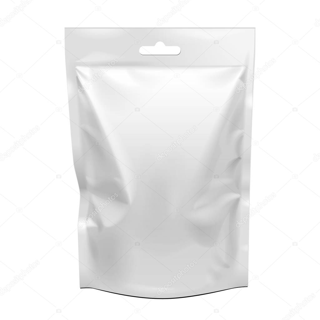 Blank Food Stand Up Flexible Pouch Snack Sachet Bag. Mock Up, Template. Illustration Isolated On White Background. Ready For Your Design. Product Packaging. Vector EPS10