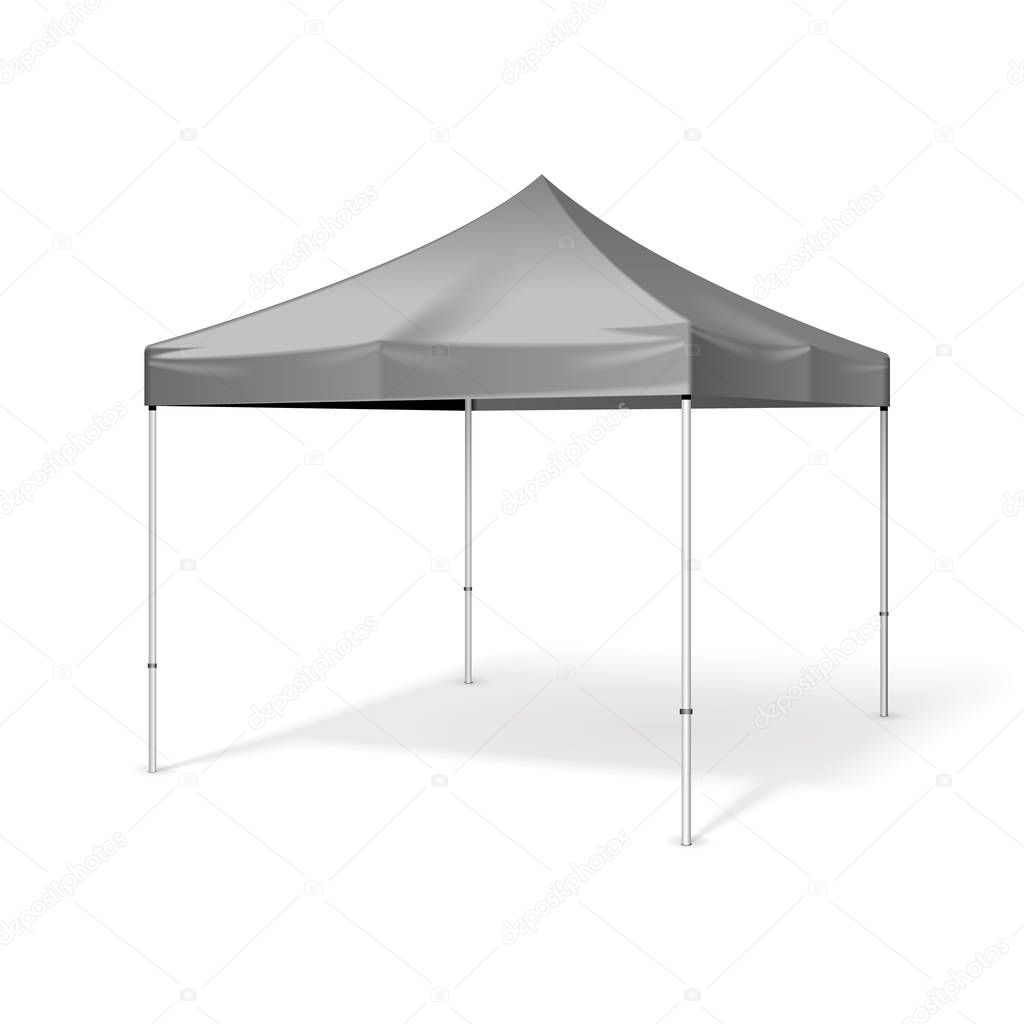 Promotional Outdoor Event Trade Show Pop-Up Tent Mobile Marquee. Mock Up, Template. Illustration Isolated On White Background. Ready For Your Design. Product Advertising. Vector EPS10