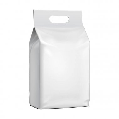 Saplı çanta Snack poşet çanta boş ayağa. Yukarı, şablon alay. İllüstrasyon izole beyaz arka plan üzerinde. Tasarımınız için hazır. Ürün paketleme. Vektör Eps10