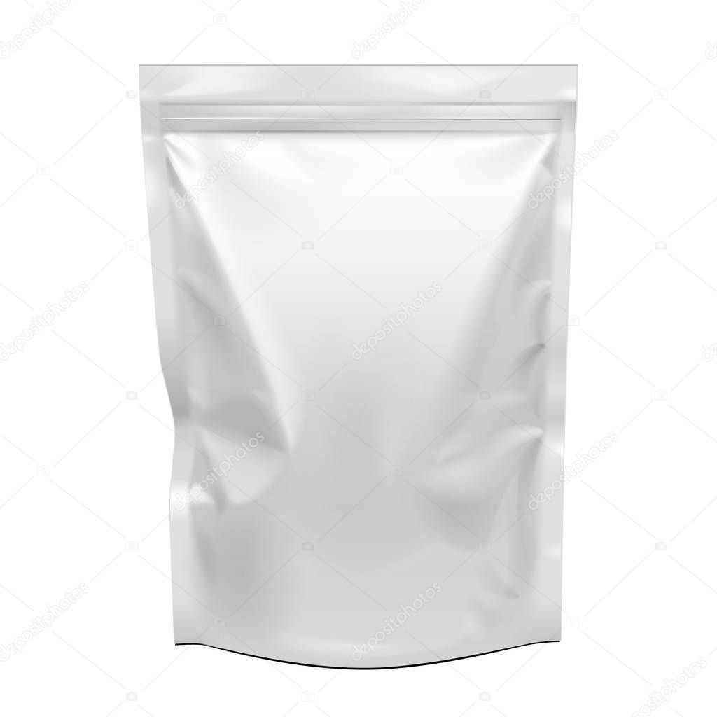 Blank Food Stand Up Flexible Pouch Snack Sachet Bag. Mock Up, Template. Illustration Isolated On White Background. Ready For Your Design. Product Packaging. Vector EPS10