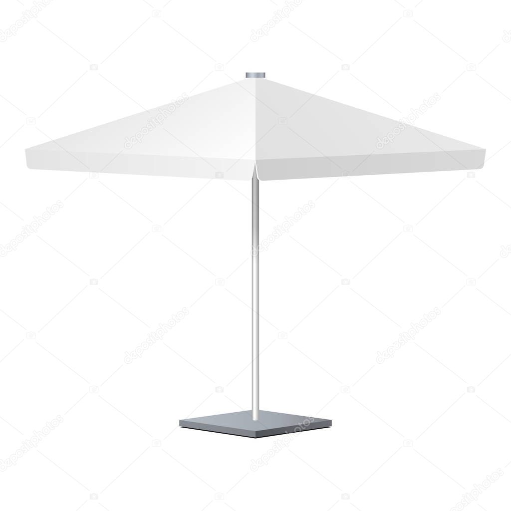 Promotional Square Advertising Outdoor Garden White Umbrella Parasol. Mock Up, Template. Illustration Isolated On White Background. Ready For Your Design. Product Advertising. Vector EPS10