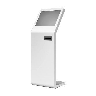 Açık beyaz. Ödeme Terminal. ATM, Pos, POI reklam Stand beyaz arka plan üzerinde. 3D mock Up, şablonu. İllüstrasyon izole beyaz arka plan üzerinde. Vektör Eps10