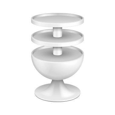 Yuvarlak karton zemin ekran raf süpermarket boş boş rafları ile için. İllüstrasyon izole beyaz arka plan üzerinde. Tasarımınız için hazır. Ürün reklam. Vektör Eps10