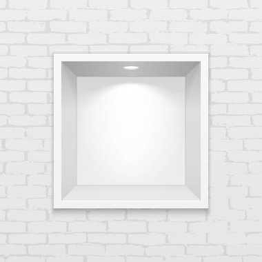 Boş kare niş raf ekran duvarında. Ürün sunmak. Kadar alay et. 3D çizim. Vektör Eps10