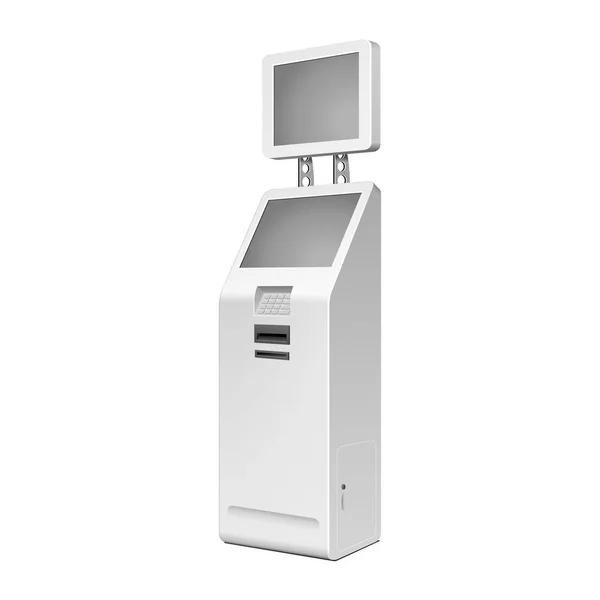 Blanco al aire libre. Terminal de pago. ATM, POS, POI Publicidad Stand On White Background. 3D Mock Up, plantilla. Ilustración Aislado sobre fondo blanco. Vector EPS10 — Vector de stock