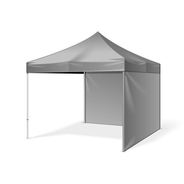 Promotional Outdoor Event Trade Show Pop-Up Tent Mobile Marquee. Mock Up, Template. Illustration Isolated On White Background. Ready For Your Design. Product Advertising. Vector EPS10