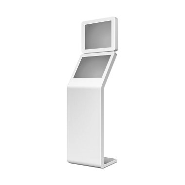 Açık beyaz. Ödeme Terminal. ATM, Pos, POI reklam Stand beyaz arka plan üzerinde. 3D mock Up, şablonu. İllüstrasyon izole beyaz arka plan üzerinde. Vektör Eps10