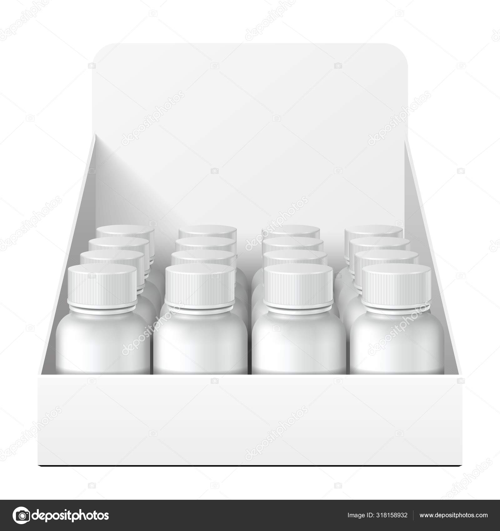 Download Mockup Display Holder Box Cardboard Filled Blank With Bottles Cans Jars Vitamins Nutritional Supplements Cosmetic Mock Up Template Products On White Background Isolated Mockup Packing Stock Vector C Semenchenko 318158932 PSD Mockup Templates