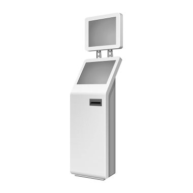 Açık beyaz. Ödeme Terminal. ATM, Pos, POI reklam Stand beyaz arka plan üzerinde. 3D mock Up, şablonu. İllüstrasyon izole beyaz arka plan üzerinde. Vektör Eps10